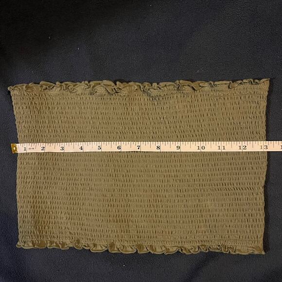 PINK Victoria's Secret Army Green Smocked Tube Top Casual Basic Size Medium - Picture 6 of 10